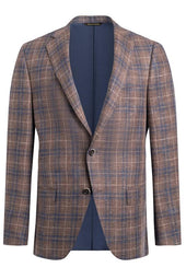 Brown Blue Plaid Linen Wool Jacket