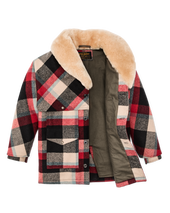 Lined Mackinaw Wool Packer Coat - Red / Cream / Blue Plaid
