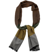 Striped Wool Silk Scarf Brown Green Yellow Grey
