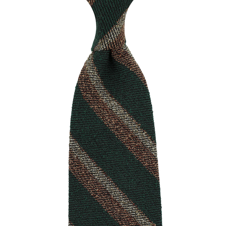 Striped Silk Wool Cotton Tie Forest Brown Beige