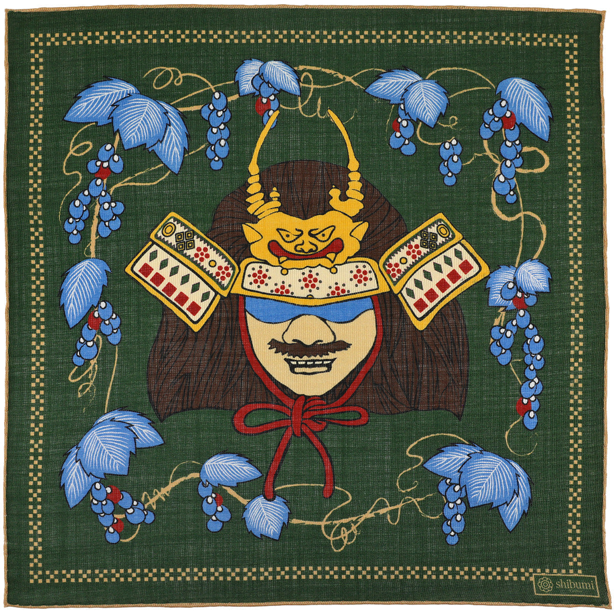 Samurai Motif Wool Silk Pocket Square 40x40cm
