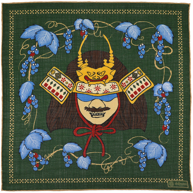 Samurai Motif Wool / Silk Pocket Square - Forest - 40x40cm