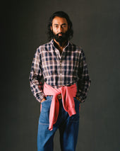 White And Yellow Madras Check Cotton Mandarin Collar Popover Shirt
