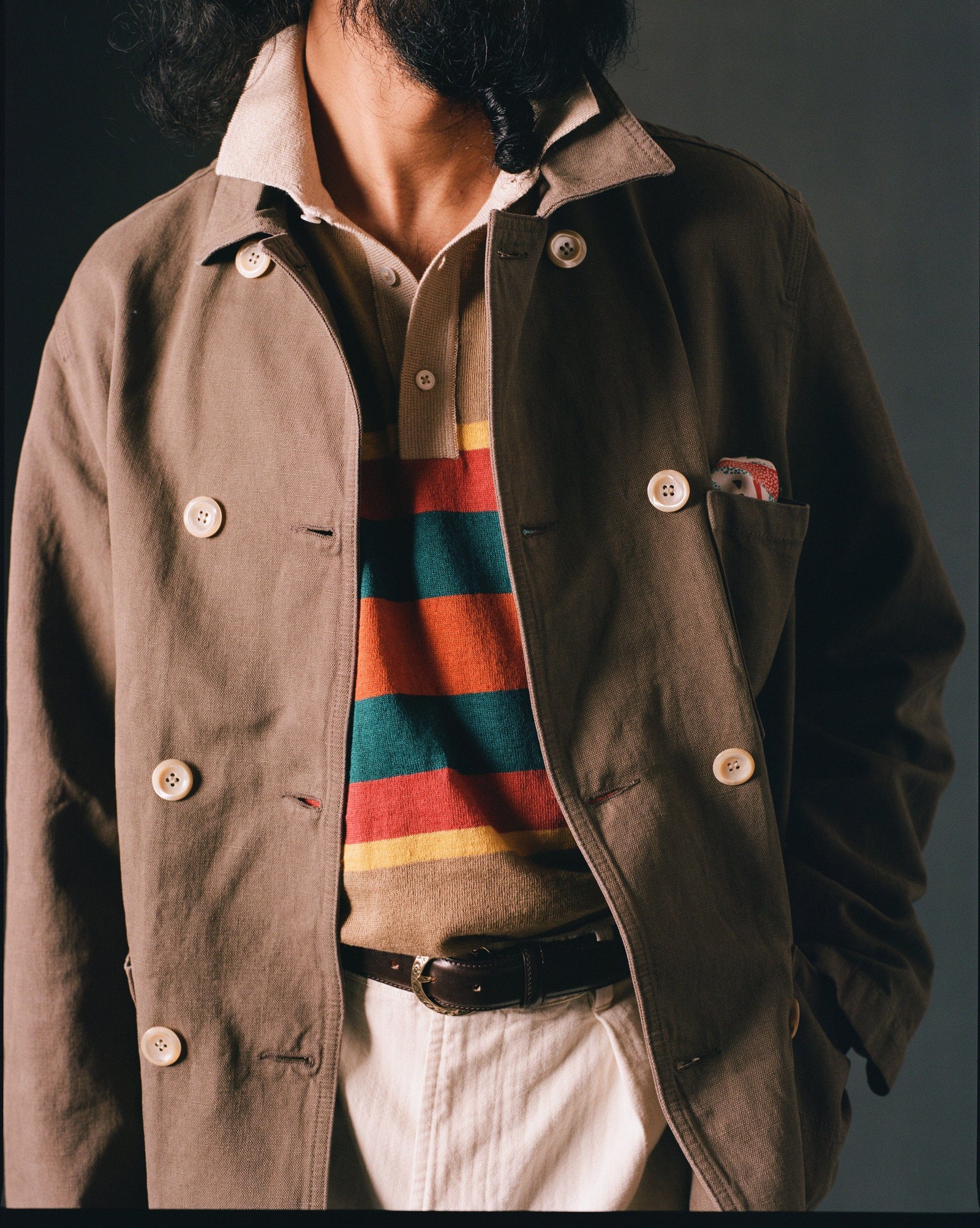 Cotton Linen Double Breasted Chore Coat