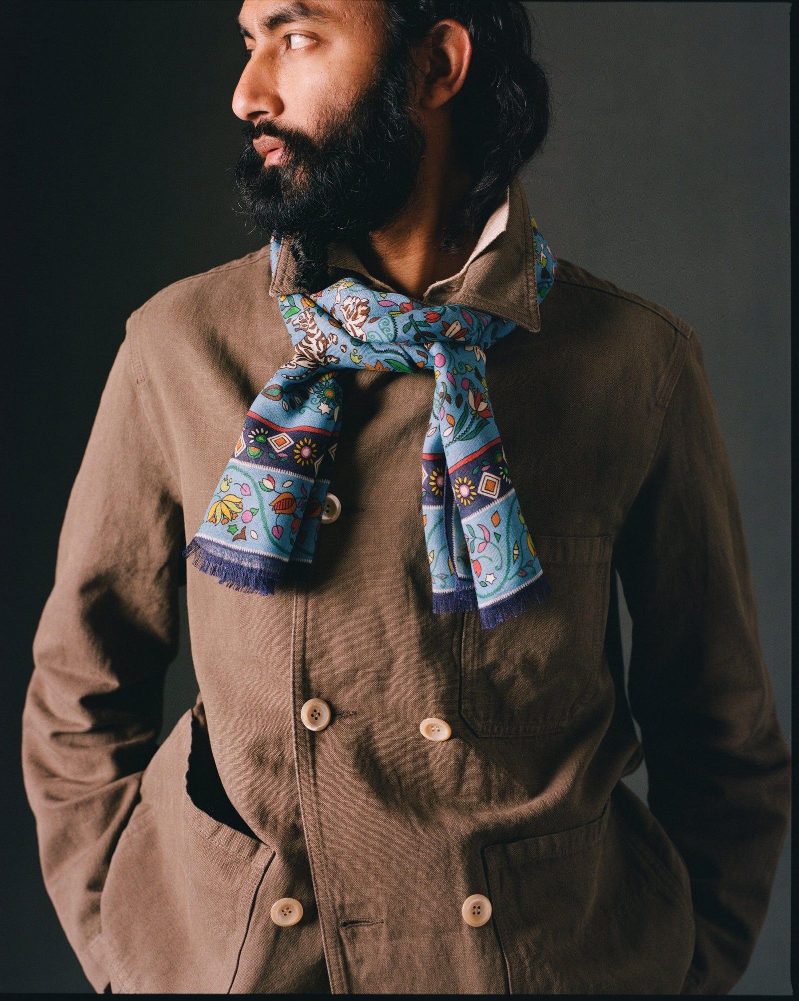 Tiger Garden Print Wool Silk Scarf