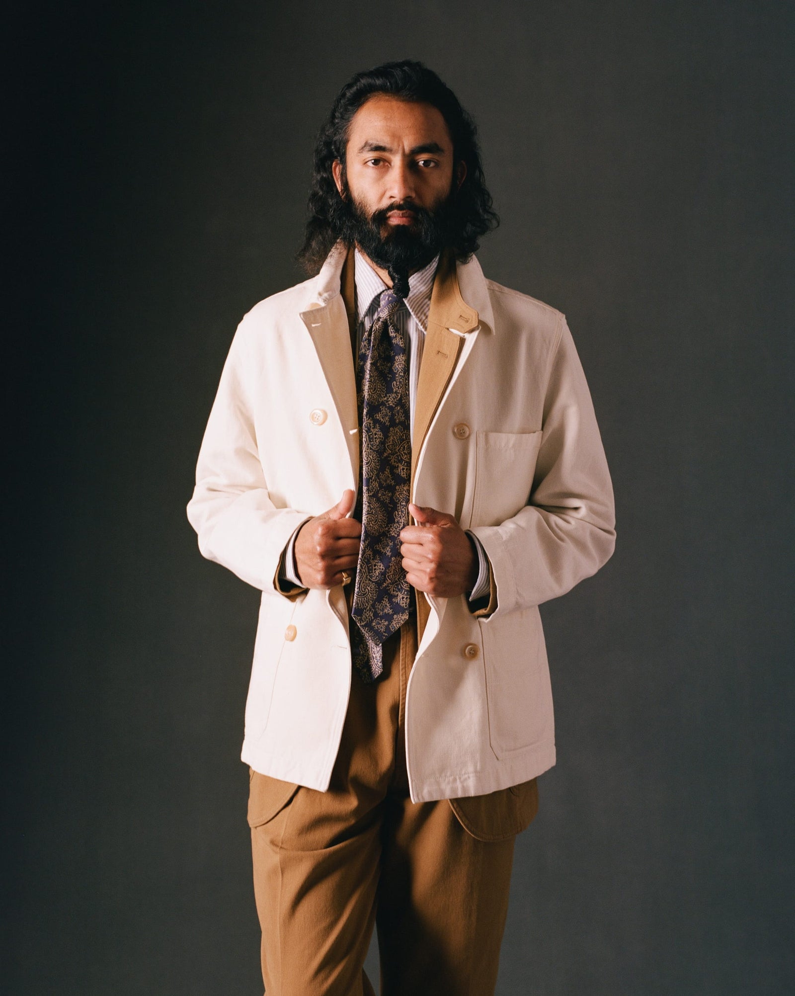 Cotton Linen Double Breasted Chore Coat
