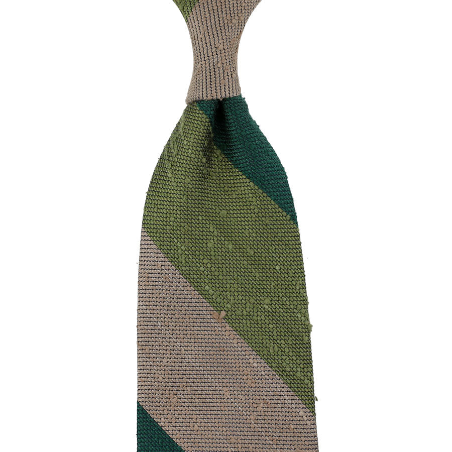 Triple Block Stripe Soft Shantung Silk Tie Forest Green Beige
