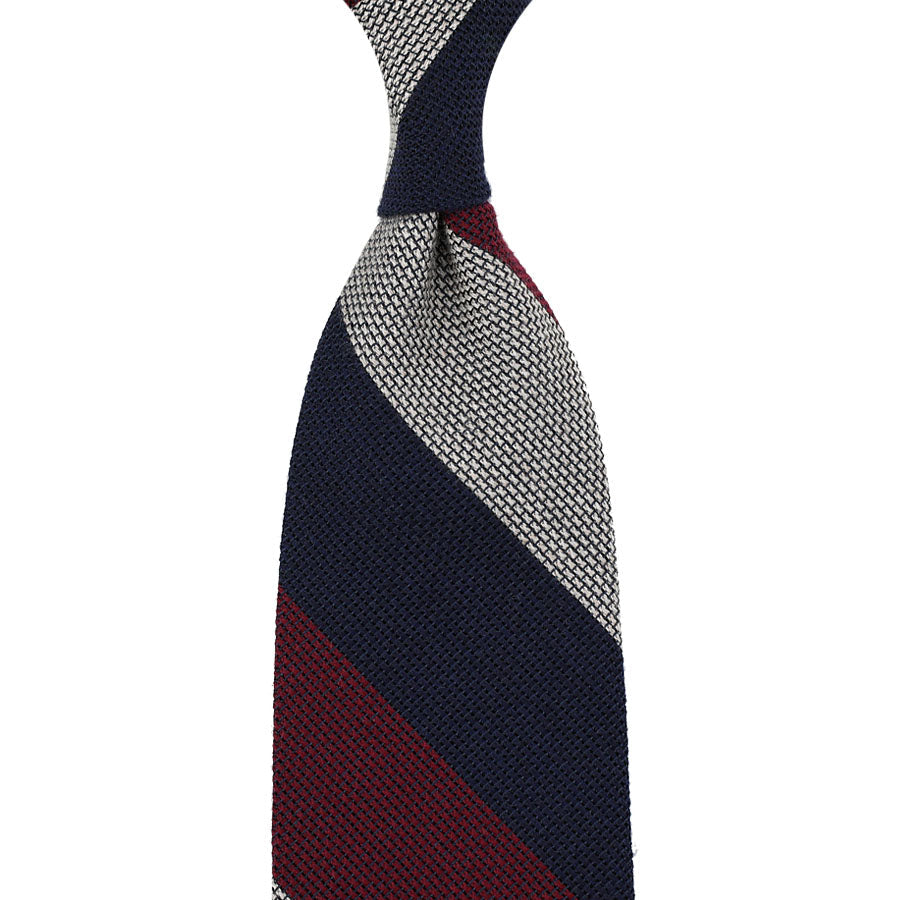 Triple Block Stripe Cashmere Silk Grenadine Tie Navy Burgundy