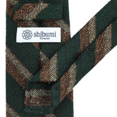 Striped Silk Wool Cotton Tie Forest Brown Beige