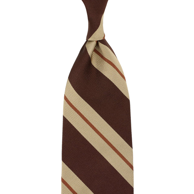 Repp Stripe Silk Tie - Brown / Beige / Rust