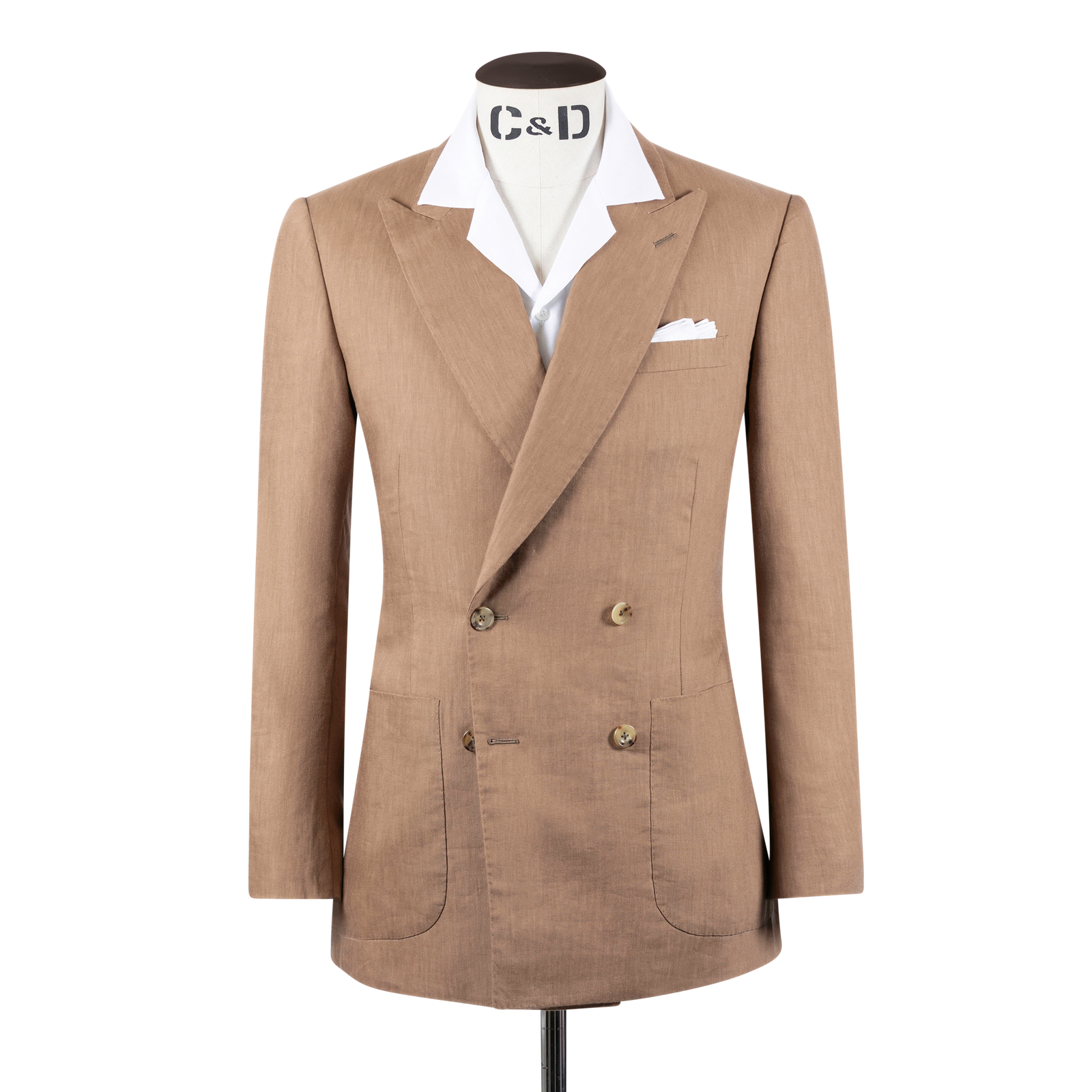 Double Breasted Peak Lapel Suit In Wool Silk And Linen