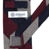 Triple Block Stripe Cashmere Silk Grenadine Tie Navy Burgundy