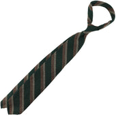 Striped Silk Wool Cotton Tie Forest Brown Beige