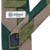 Triple Block Stripe Soft Shantung Silk Tie Forest Green Beige