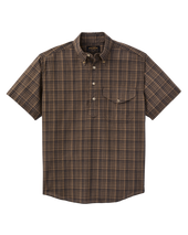Short Sleeve Madras Popover Shirt - Brown / Olive Plaid