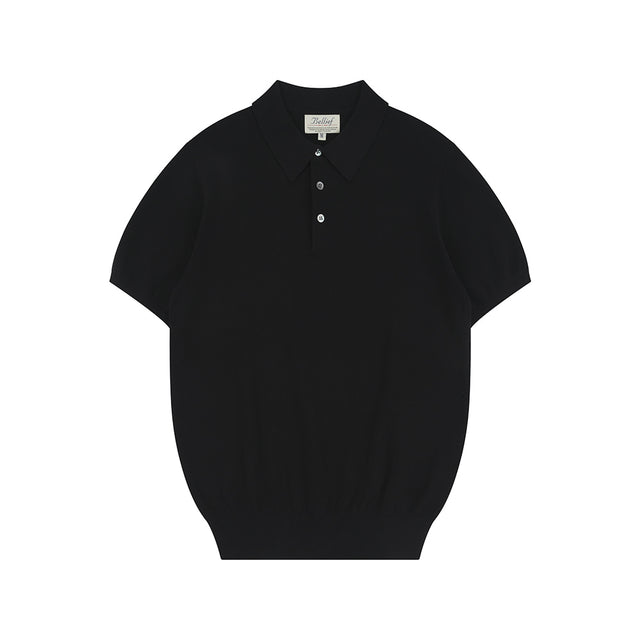 Essential Hard Twist Cotton Short Sleeve Polo Knit (Black)