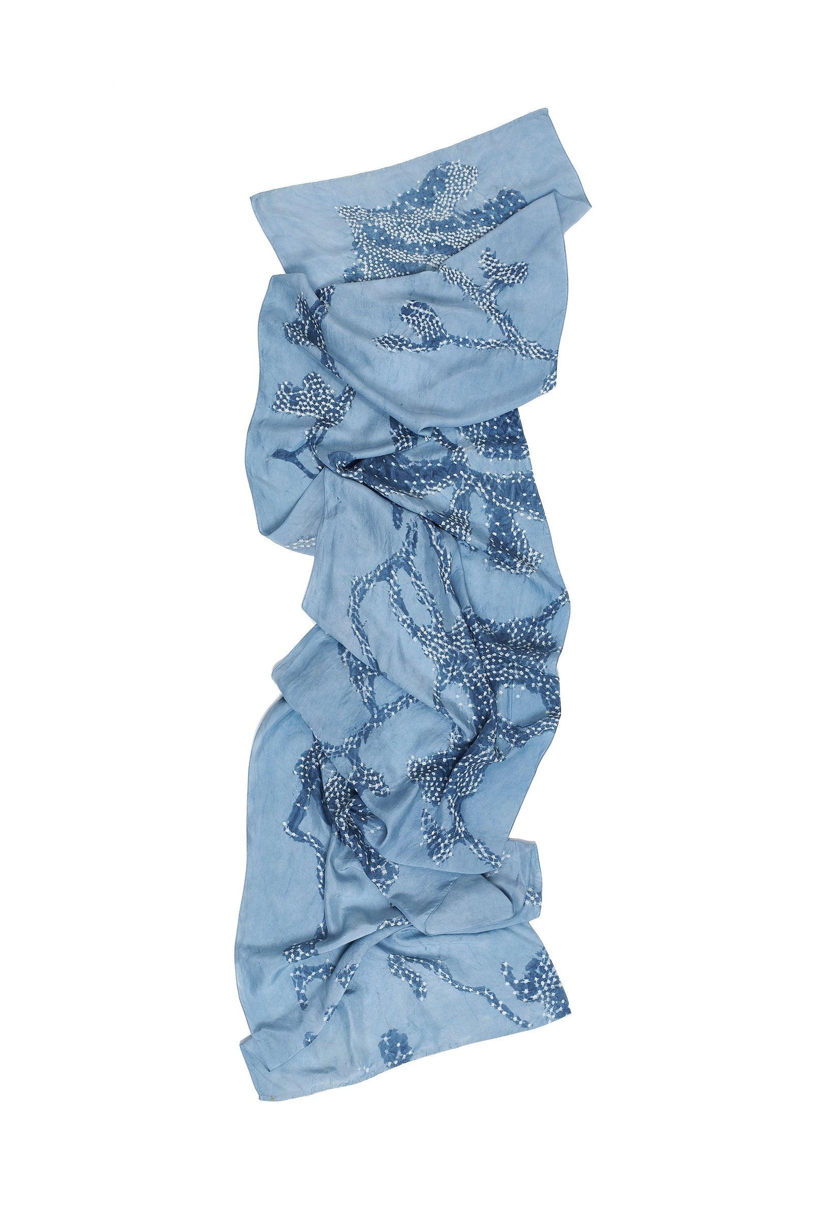 Silk Bandhani Scarf in Sky Indigo