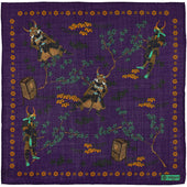 Samurai Motif Wool / Silk Pocket Square - Purple - 40x40cm