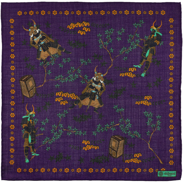 Samurai Motif Wool / Silk Pocket Square - Purple - 40x40cm