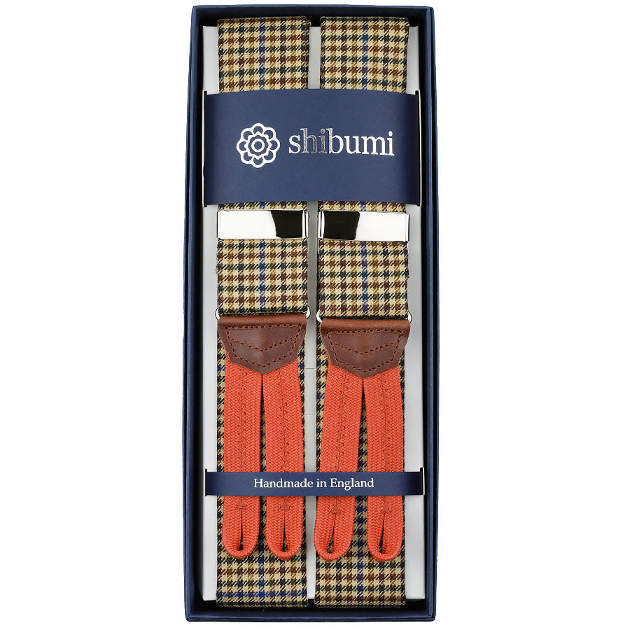 A Moon Wool Braces Beige Multicolor Gun Club Check