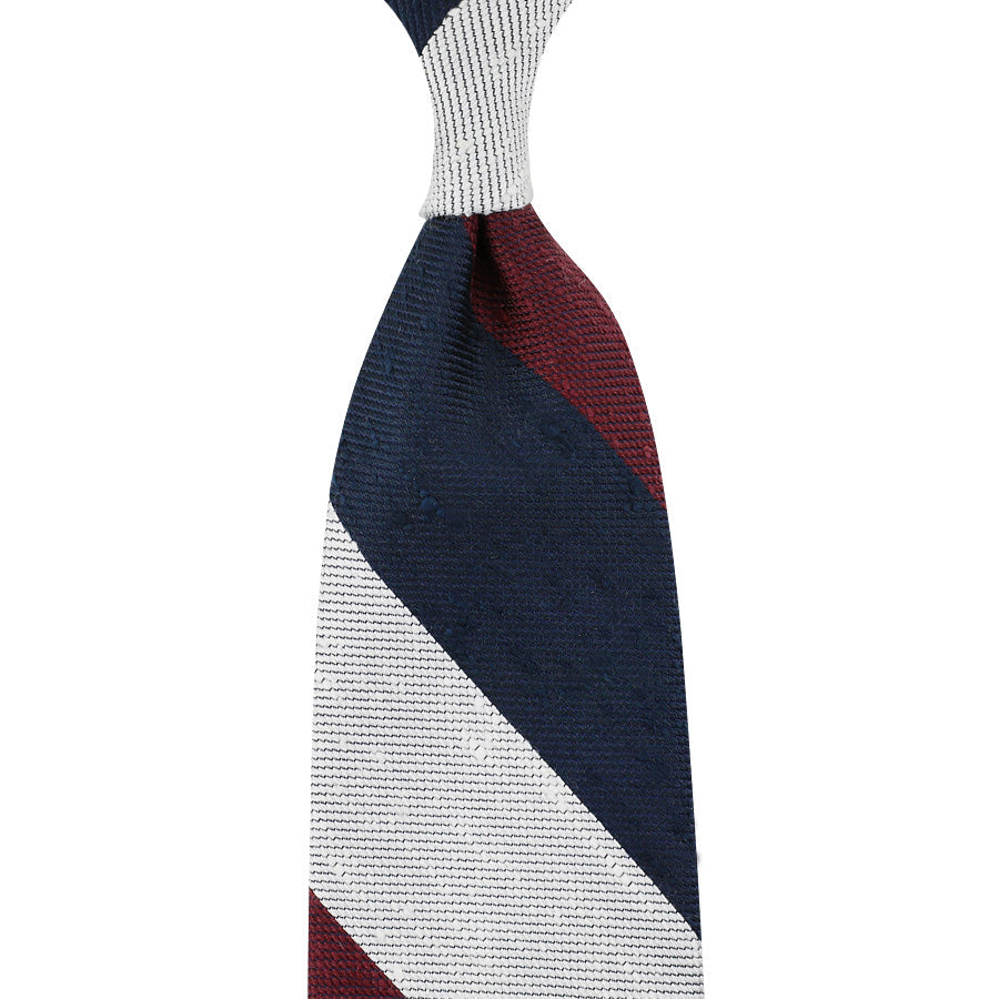 Triple Block Stripe Soft Shantung Silk Tie Burgundy Navy