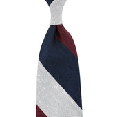 Triple Block Stripe Soft Shantung Silk Tie - Burgundy / Navy / White