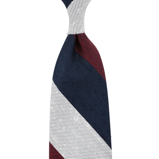 Triple Block Stripe Soft Shantung Silk Tie - Burgundy / Navy / White