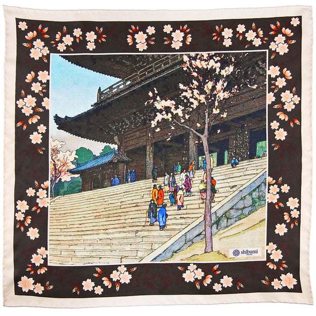 Ukiyo-e Silk Pocket Square - Sakura-Mairi - 40x40cm