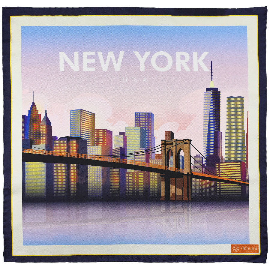 New York Travel Poster Silk Pocket Square 40x40cm