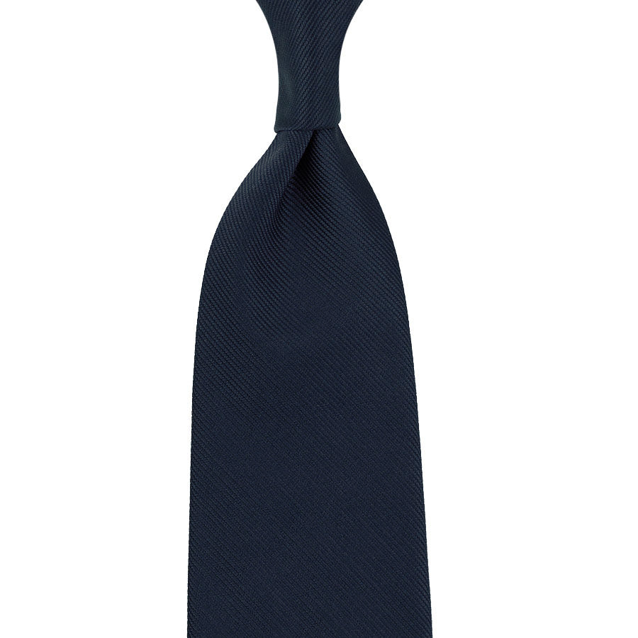 Plain Repp Silk Tie Midnight Hand Rolled