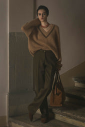 Ambrogio Sweater In Mohair Blend And Leather Trim
