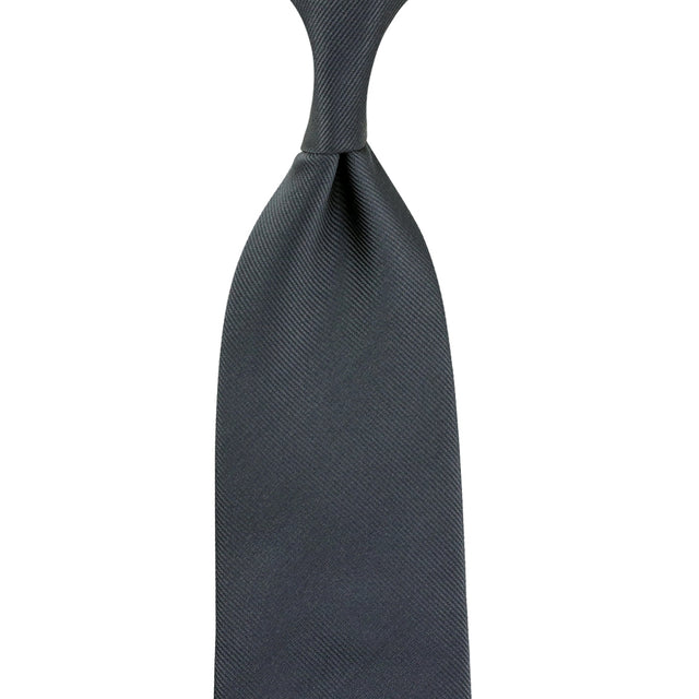 Plain Japanese Jacquard Silk Tie - Charcoal - Hand-Rolled