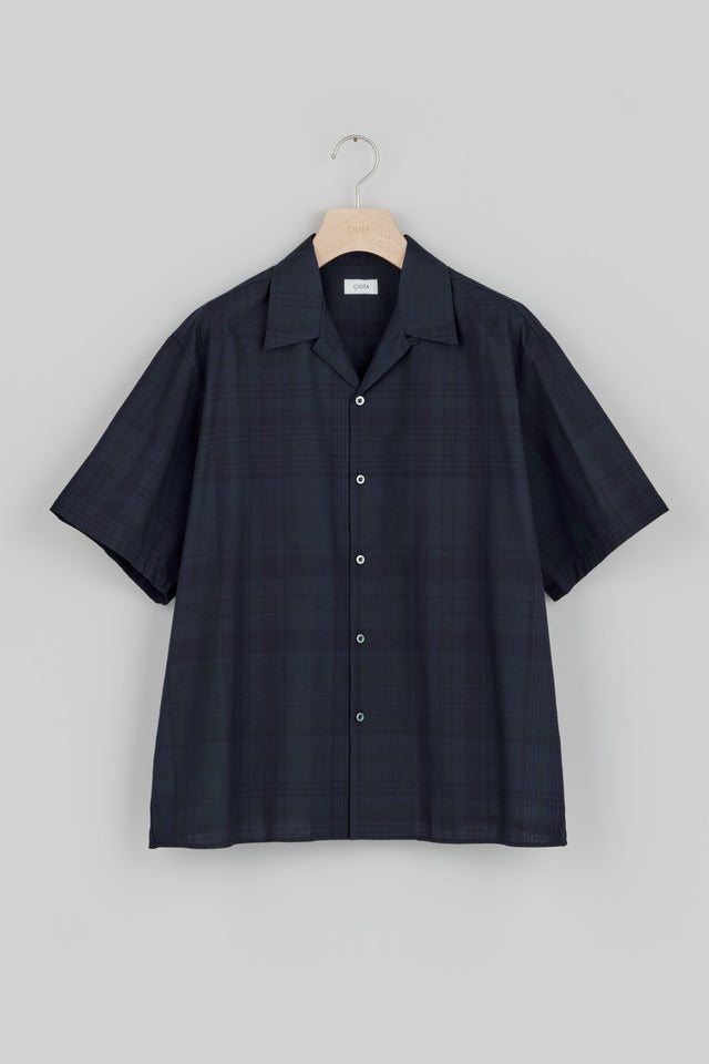 【SALE】Open Collar Short Sleeve Shirt (Madras Overdye)