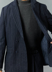 Textured Stripe Double Breasted Blazer