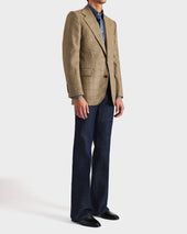 Veste Droite En Serg De Laine Peign E Noir Et Beige Glencheck