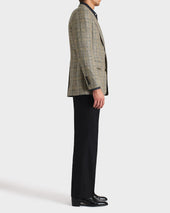 Veste Droite En Serg De Laine Peign E Et Lin Bleu Marine Et Sarcelle Glencheck