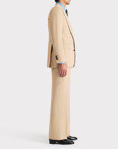 Costume Droit En Gabardine De Laine Beige