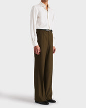 Pantalon Large En Serg De Poly Wool Et Viscose Kaki