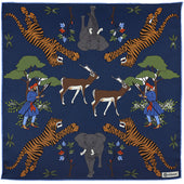 Animal Motif Silk Pocket Square - Navy - 40x40cm