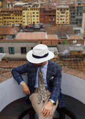Panama Hat Ivory Navy Ribbon Llano