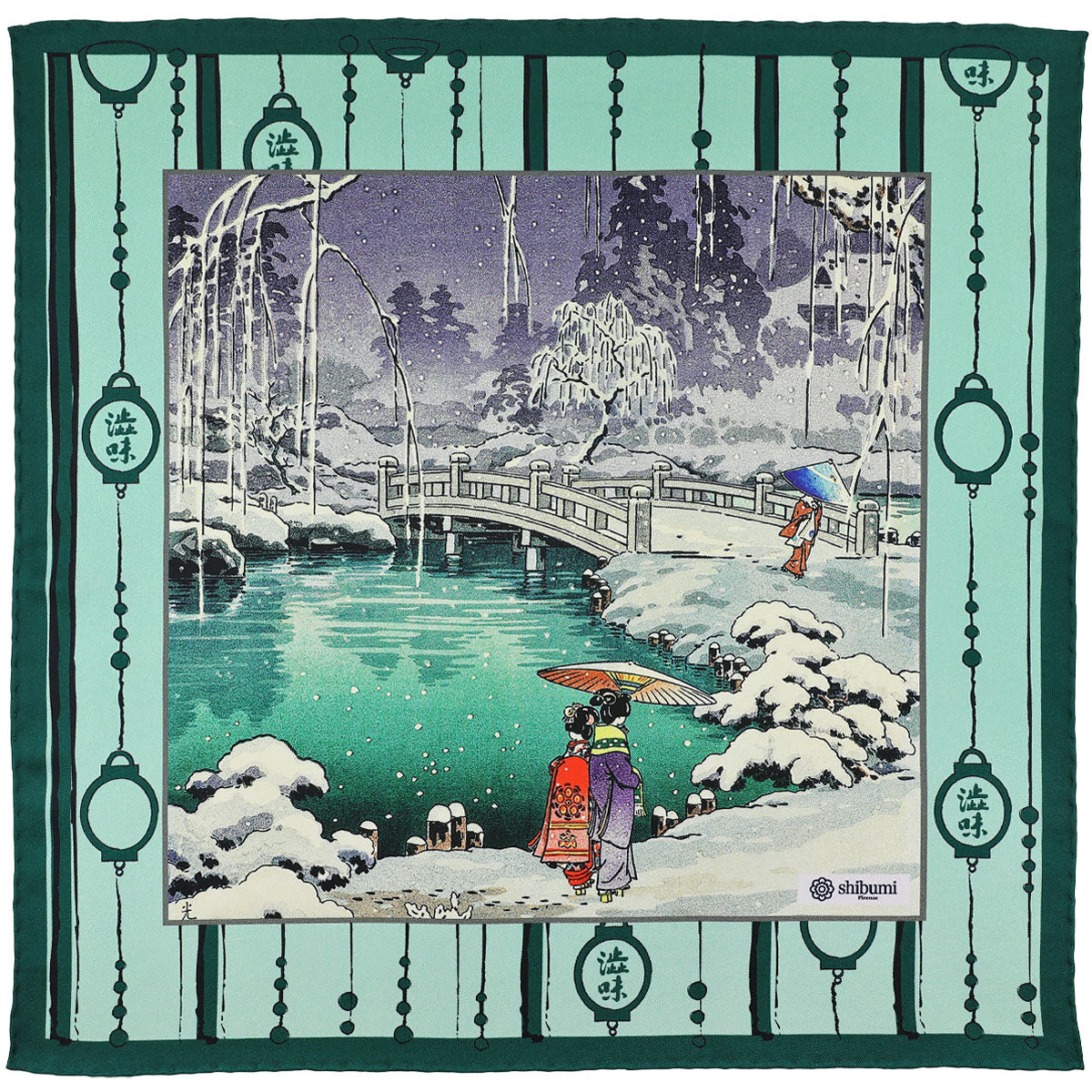 Ukiyo E Silk Pocket Square Maruyama Koen 40x40cm