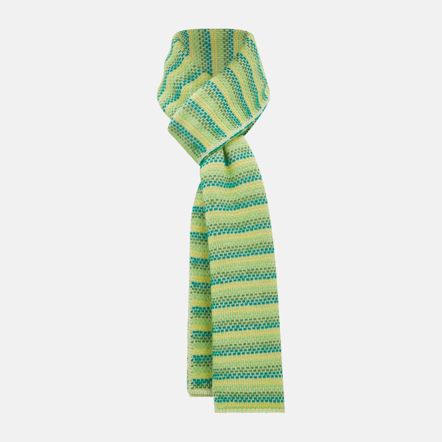 Green Yellow And Teal Rib Jacquard Cashmere Knitted Scarf