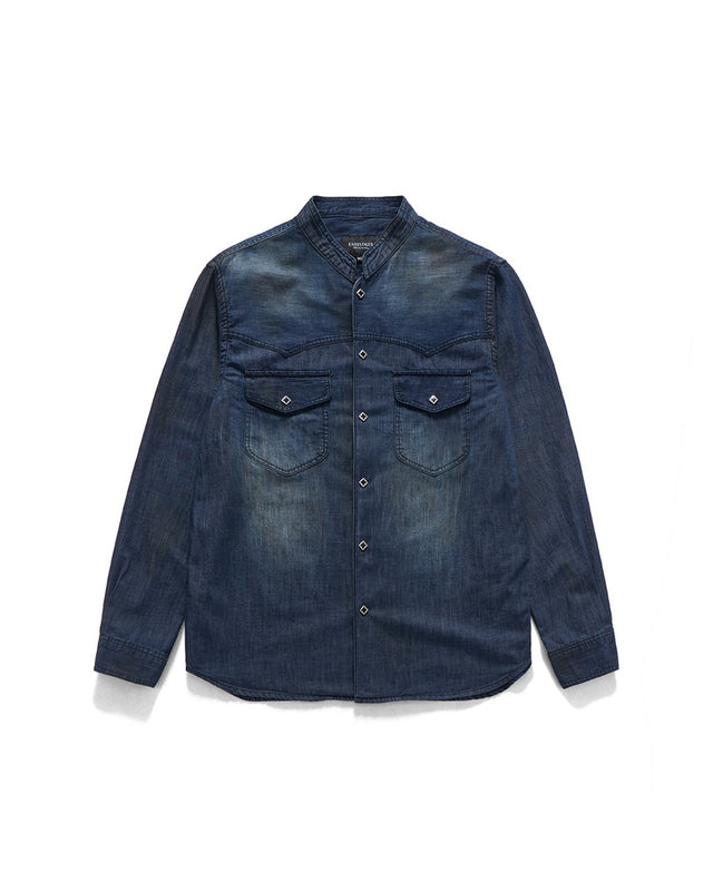 BAND COLLAR WESTERN SHIRTS / WASHED DENIM