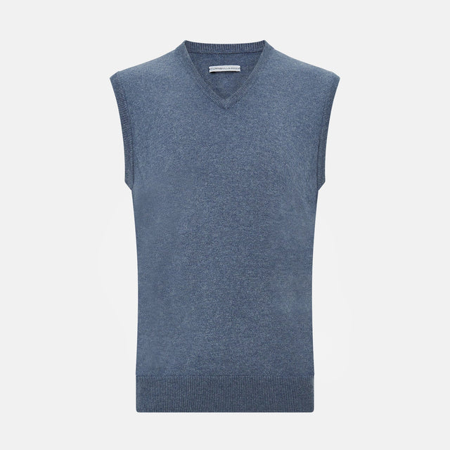 Avio Blue Cashmere V-neck Vest
