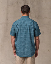 Washed Short Sleeve Feather Cloth Shirt - Blue Print