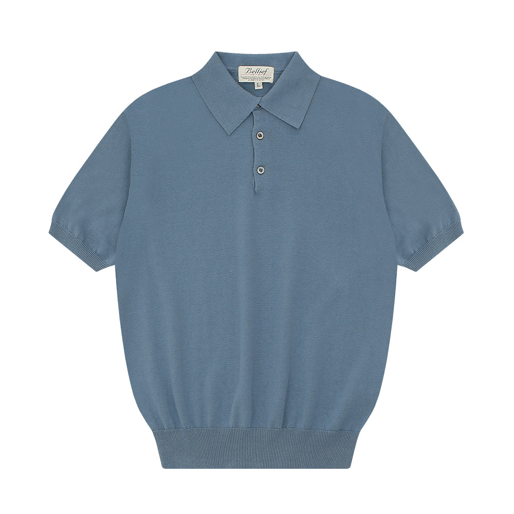 Essential Short Sleeve Polo Knit Marine