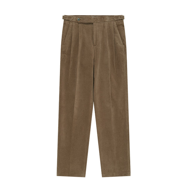 Corduroy adjust Double-Pleated relaxed Trouser (Beige)