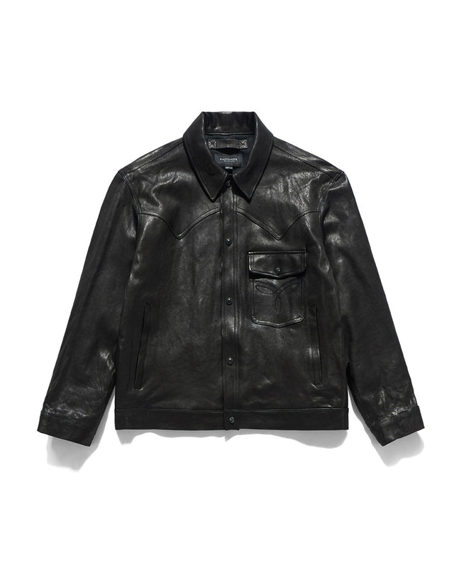 WESTERN TRUCKER LEATHER JACKET / BLACK