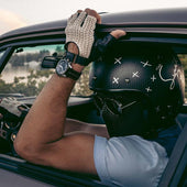 Men S The Suited Racer Fingerless Crochet Back Leather Driving Gloves