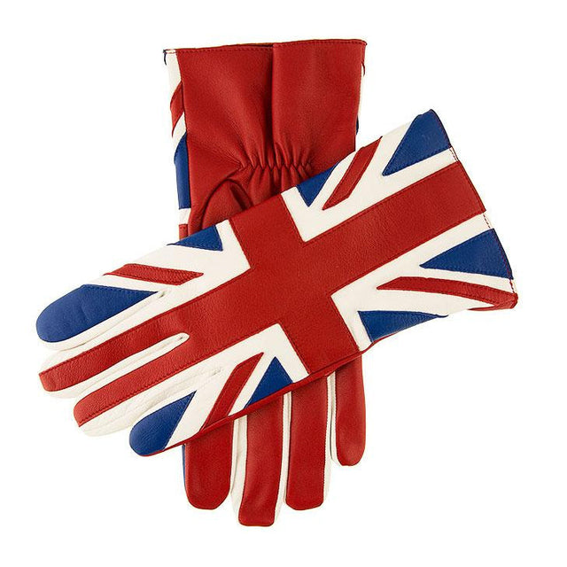 Men's Silk-Lined Leather Gloves with Union Jack Design